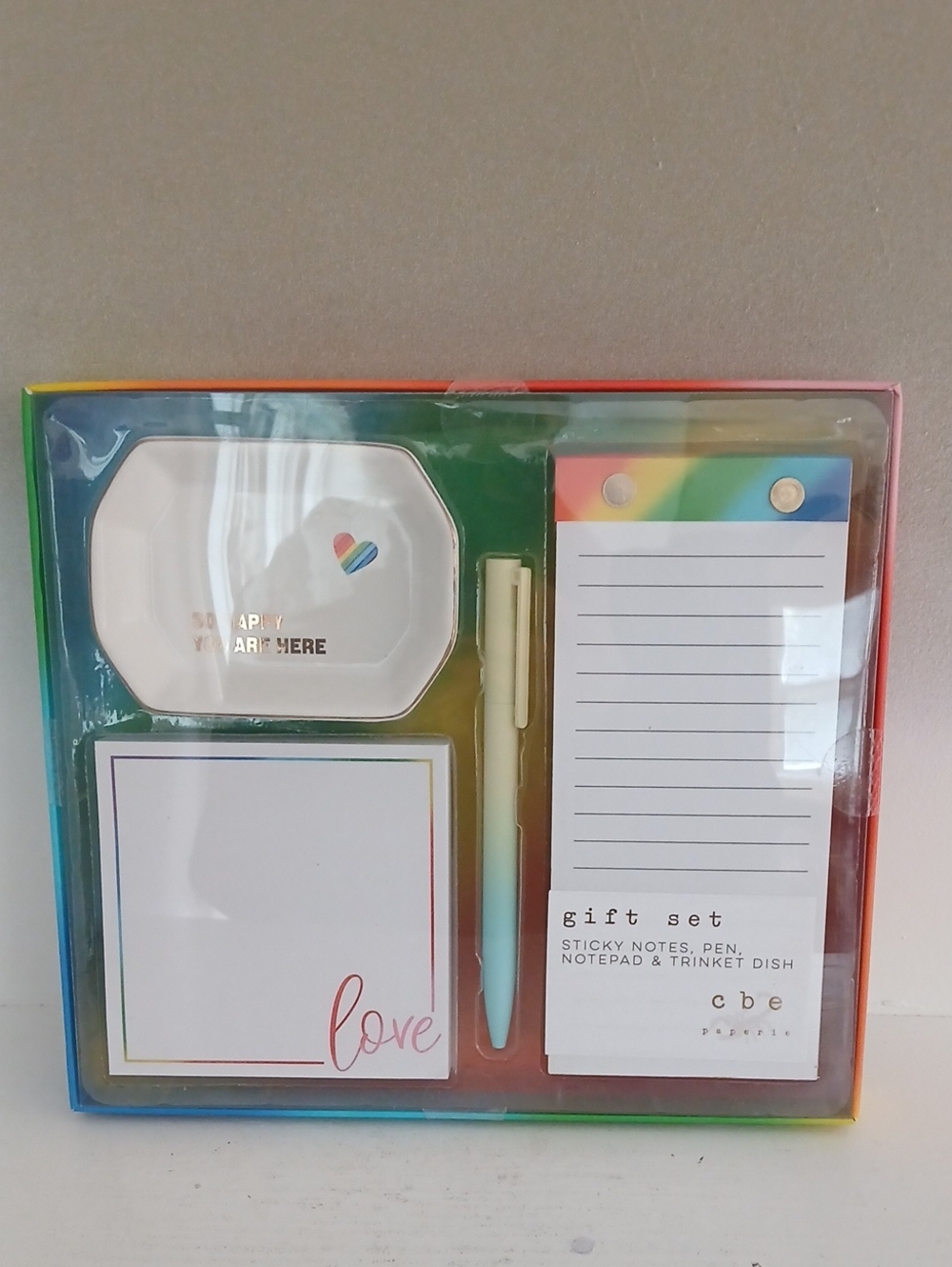 Pastels Rainbow Sticky Notes Gift Set with Mint Pen